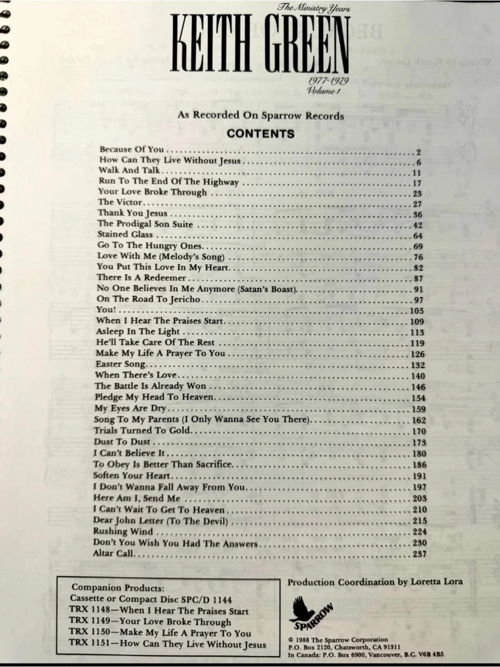 Keith Green The Ministry Years 1977-1979 Volume 1 spiral bound songbook like new